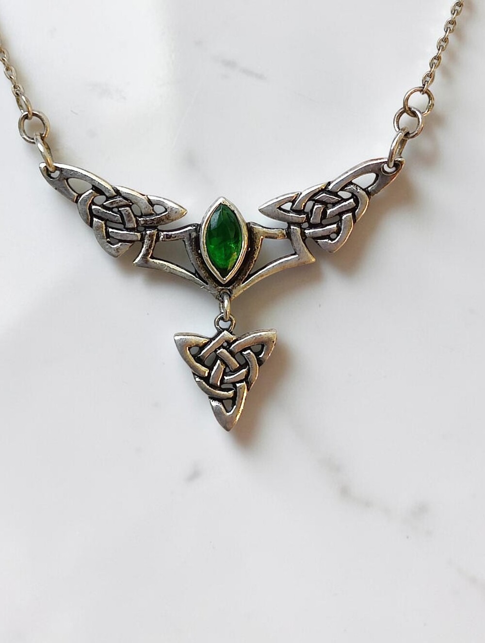 Vintage Sterling Emerald Celtic Necklace